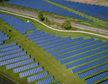 Solar panels on farmland