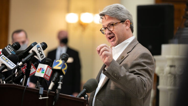 Gabriel Sterling, voting system implementation manager for the Georgia secretary of state's office, answers questions during a press conference in November. (Jessica McGowan/Getty Images)