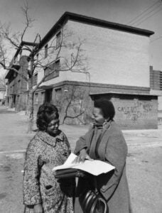 Tenants chat at Richard Allen Homes