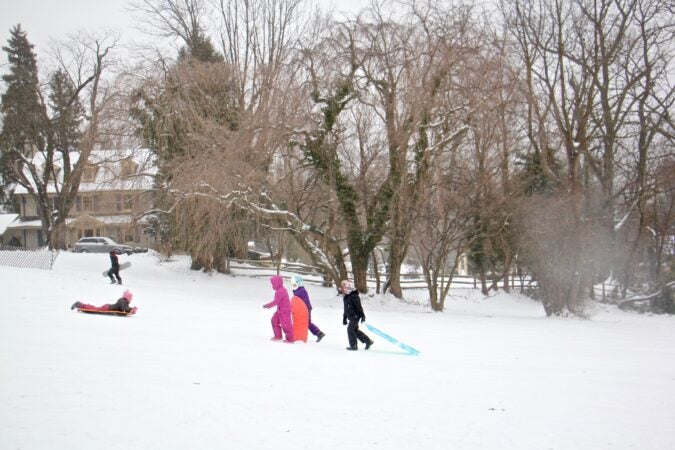 Sledders flock to Stokes Hill in Moorestown, N.J.