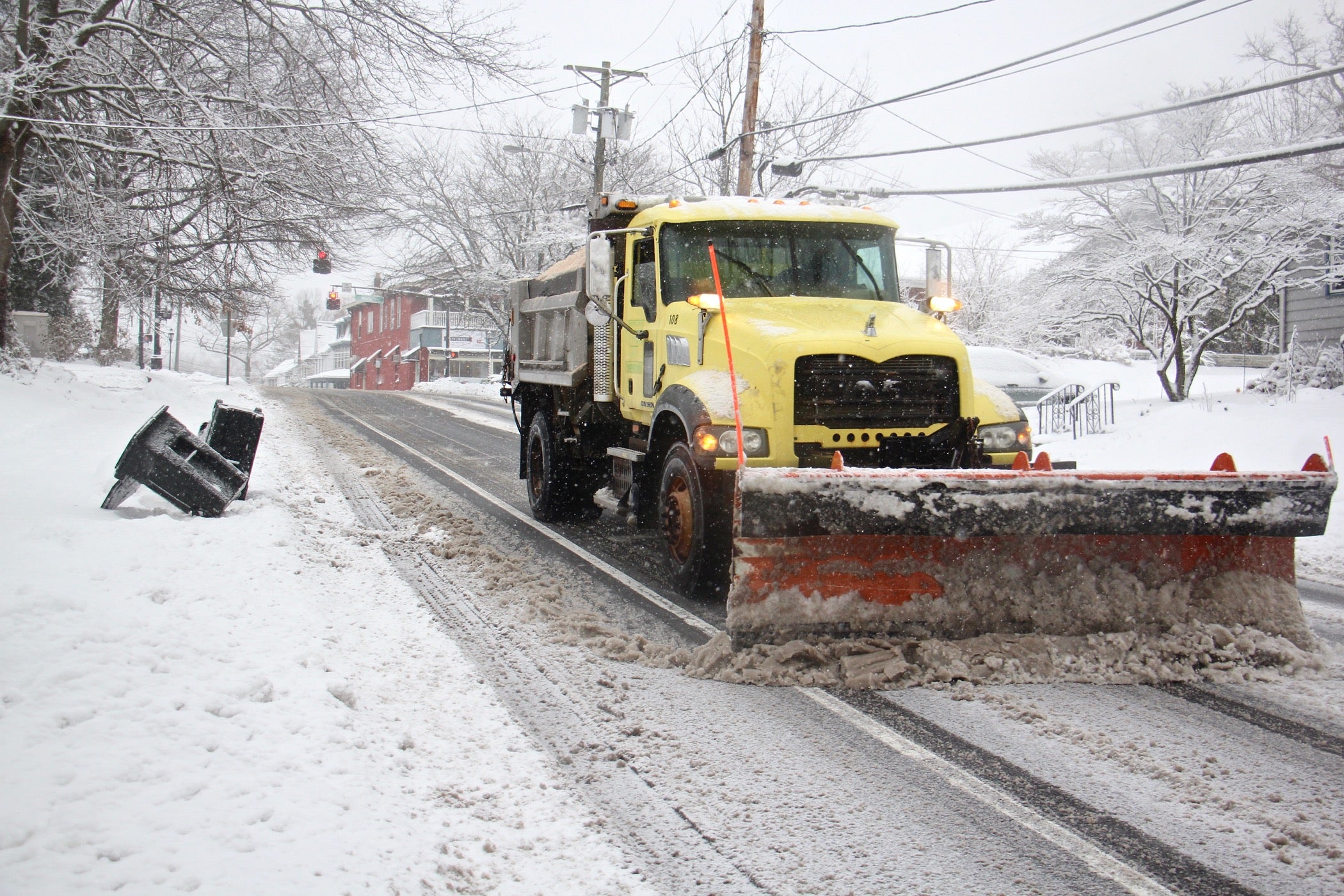 A plow clears Church Street in Moorestown