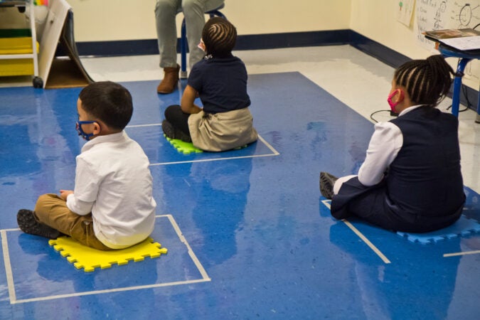 Kindergarten students are spaced out in class at Russell Byers Charter School