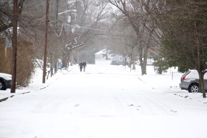 Snow blankets the roads in Moorestown, N.J.