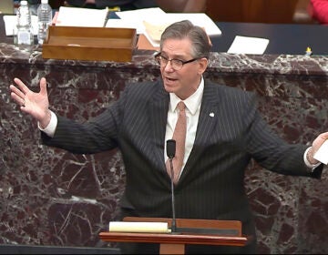 In this image from video, Bruce Castor, an attorney for former President Donald Trump, speaks during the second impeachment trial of Trump in the Senate at the U.S. Capitol in Washington, Tuesday, Feb. 9, 2021. (Senate Television via AP)