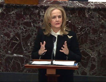 In this image from video, House impeachment manager Rep. Madeleine Dean, D-Pa., speaks during the second impeachment trial of former President Donald Trump in the Senate at the U.S. Capitol in Washington, Wednesday, Feb. 10, 2021. (Senate Television via AP)
