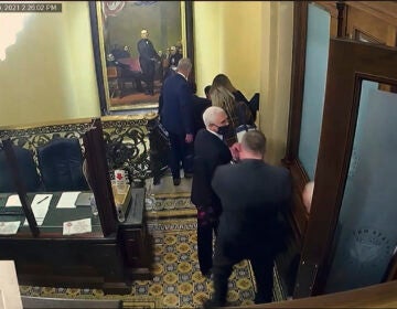 A video screengrab shows Vice President Mike Pence being evacuated as rioters breach the Capitol