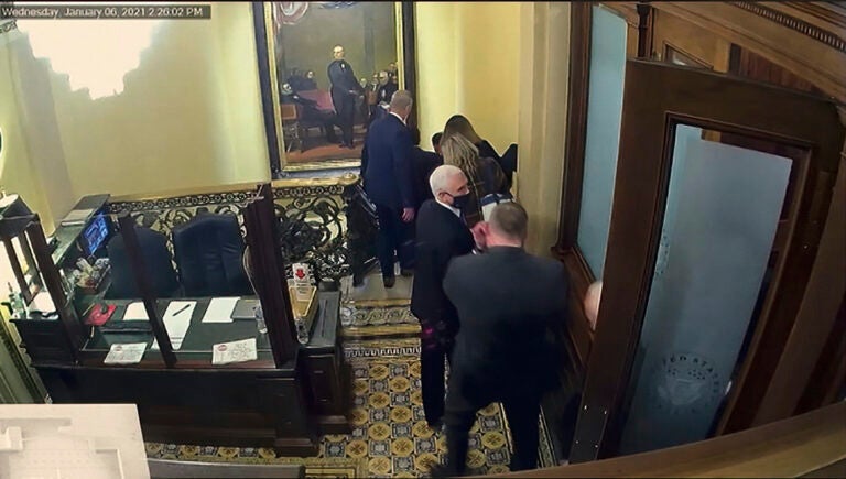 A video screengrab shows Vice President Mike Pence being evacuated as rioters breach the Capitol