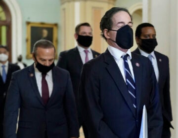 House impeachment managers led by Rep. Jamie Raskin, D-Md., walk out of the Senate Chamber in the Capitol at the end of the fifth day of the second impeachment trial of former President Donald Trump, Saturday, Feb. 13, 2021, in Washington. The Senate has acquitted Donald Trump of inciting the Jan. 6 attack on the U.S. Capitol, bringing his trial to a close and giving the former president a historic second victory in the court of impeachment. (AP Photo/J. Scott Applewhite)