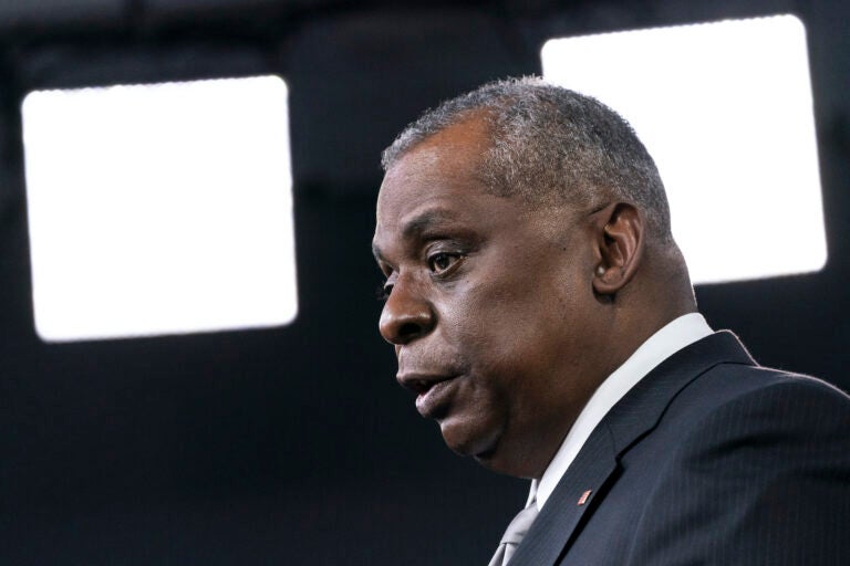 Secretary of Defense Lloyd Austin speaks during a media briefing at the Pentagon, Friday, Feb. 19, 2021, in Washington. (AP Photo/Alex Brandon)