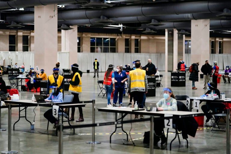 A COVID-19 vaccination site is set up at the Pennsylvania Convention Center