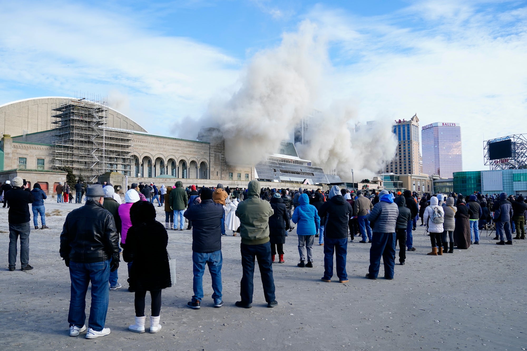 The former Trump Plaza casino is imploded as crowds look on