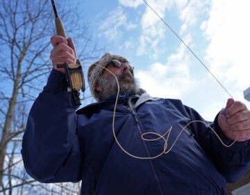 Steve Schwartz demonstrates fly fishing