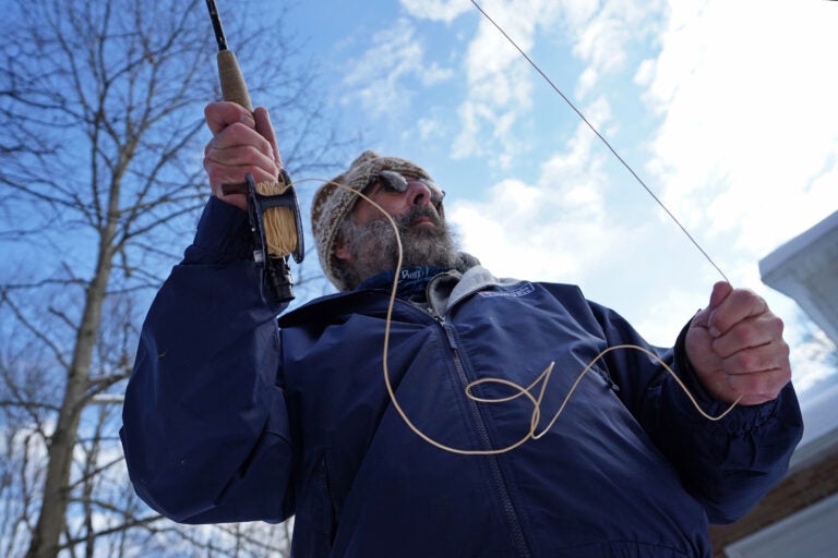 Steve Schwartz demonstrates fly fishing