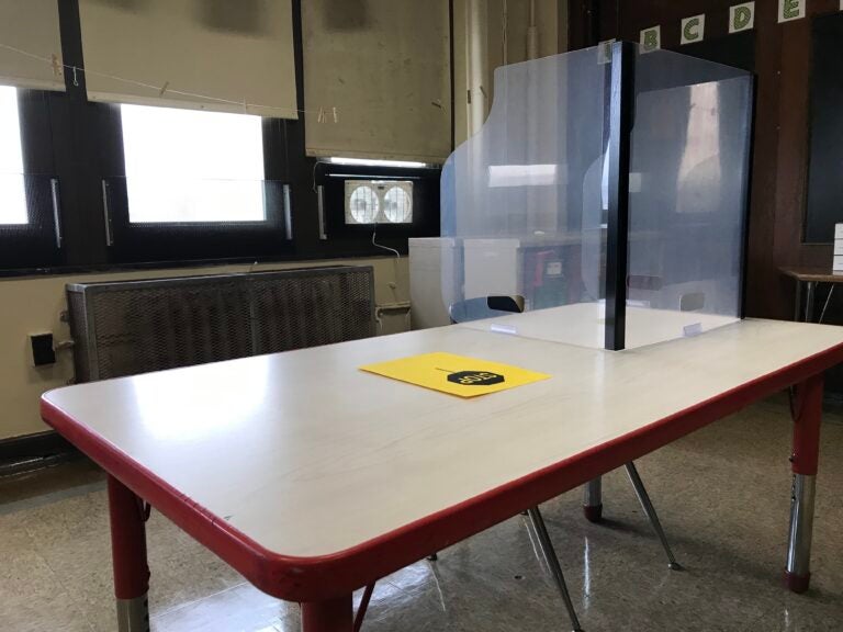 A socially distanced classroom at George W. Nebinger School in South Philadelphia. (Avi Wolfman-Arent / WHYY)