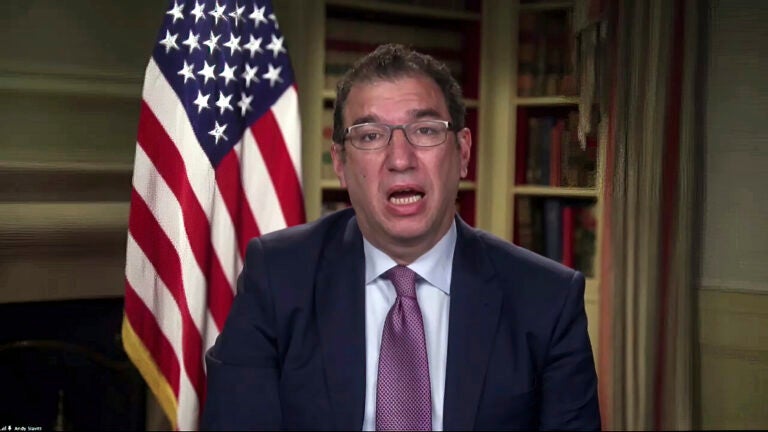 Andy Slavitt, senior adviser to the White House COVID-19 Response Team, speaks during a White House briefing on Jan. 27. Slavitt talked with NPR about the vaccine rollout. (White House via AP)