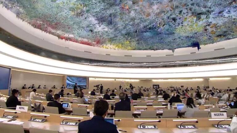 Video image taken on June 19, 2020 shows a session of the UN Human Rights Council held in Geneva