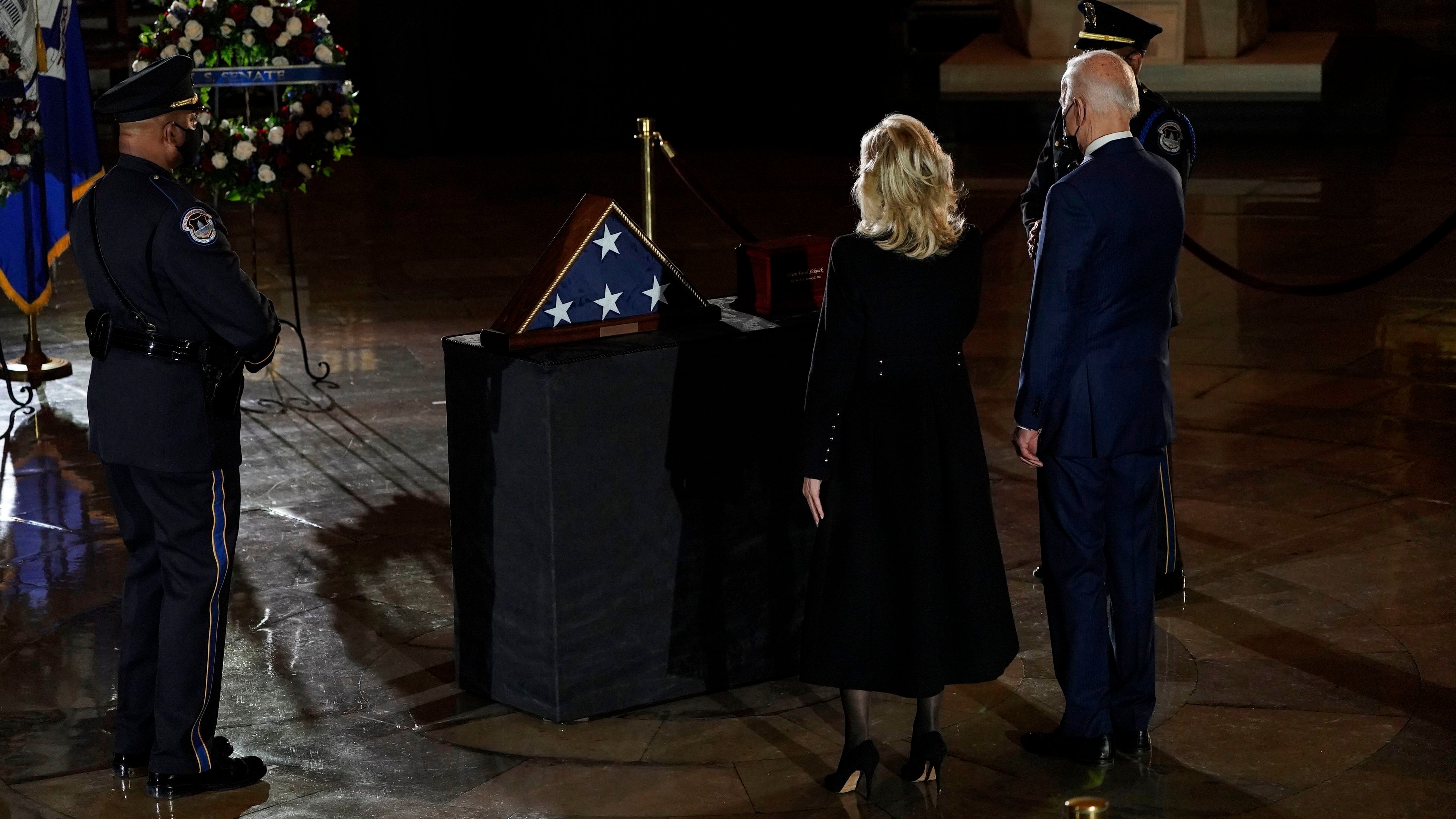 President Biden and Jill Biden pay their respects to U.S. Capitol Police Officer Brian Sicknick.