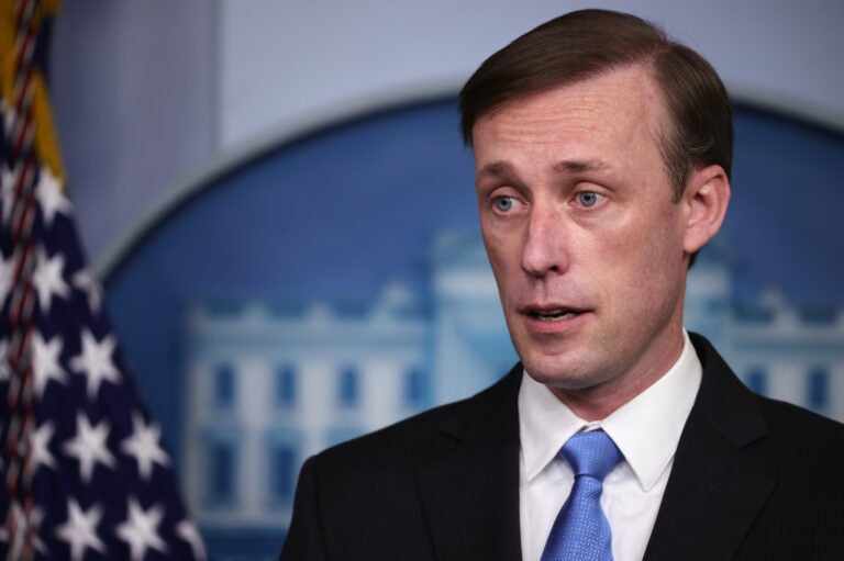 White House national security adviser Jake Sullivan, seen here during a press briefing on Feb. 4, told CBS the World Health Organization has more work to do to get to the bottom of where the coronavirus emerged. (Chip Somodevilla/Getty Images)
