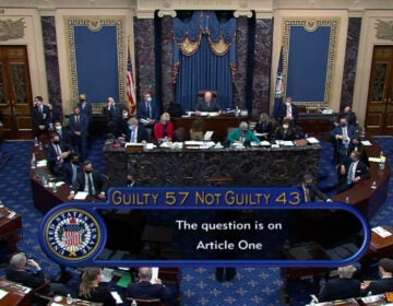 A screenshot taken from a congress.gov webcast of the Senate voting in Trump's second impeachment trial