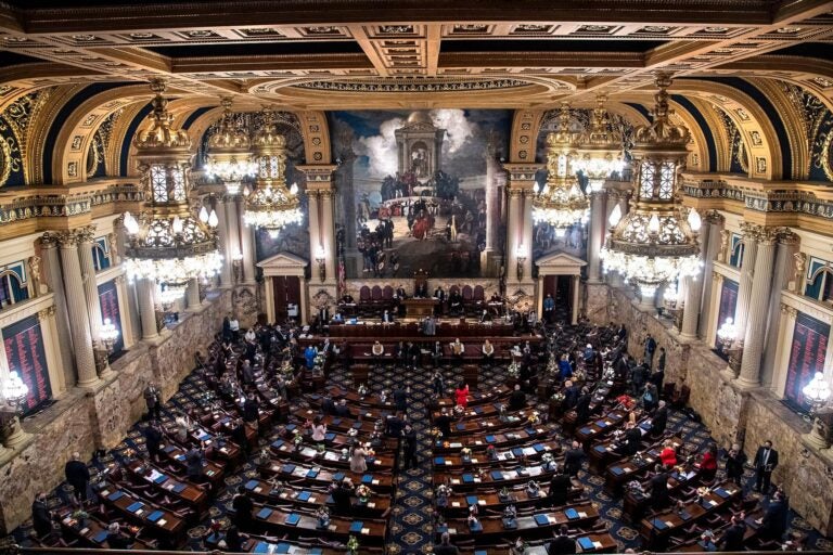 An aerial view of lawmakers in Pennsylvania's Capitol