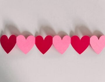 Red and pink paper hearts for Valentines Day