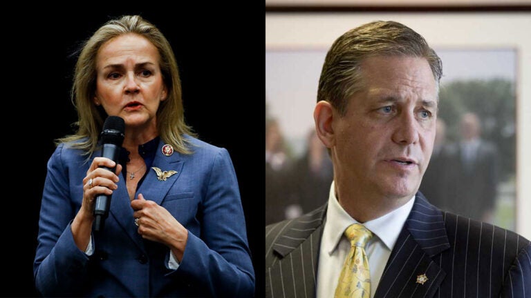 Rep. Madeleine Dean (left) and Bruce Castor (Matt Slocum and Matt Rourke/AP Photo)