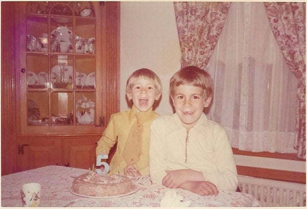 Danny Volce (left) on his fifth birthday with brother Jay Volce, in 1973