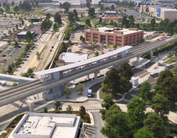 An artist's rendering of the proposed King of Prussia rail line station at Mall Boulevard. (Courtesy of SEPTA)