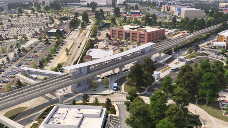 An artist's rendering of the proposed King of Prussia rail line station at Mall Boulevard. (Courtesy of SEPTA)