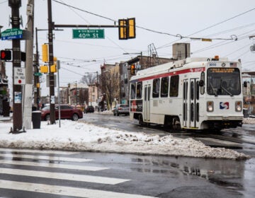 SEPTA’s 13 trolley rolls down Lancaster Avenue in Philadelphia’s Belmont neighborhood.