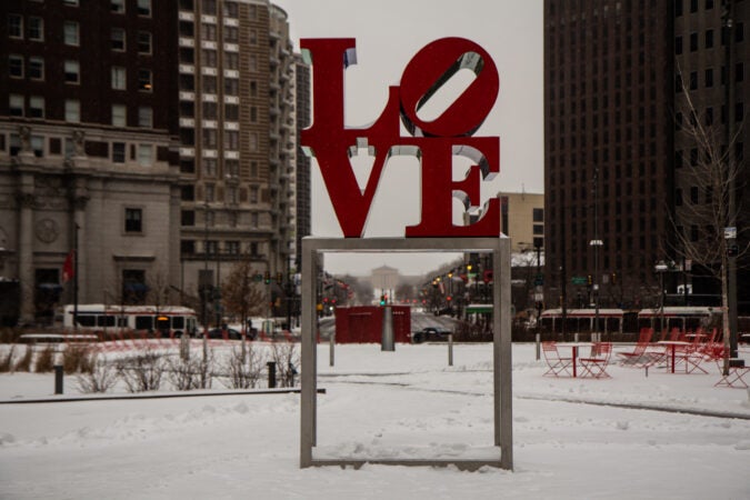 Love Park blanketed with snow