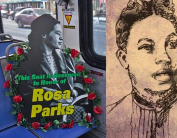 Left: Rosa Parks honored during SEPTA ceremony (Kimberly Paynter/WHYY) Right: Caroline LeCount (Courtesy of Transportationhistory.org)