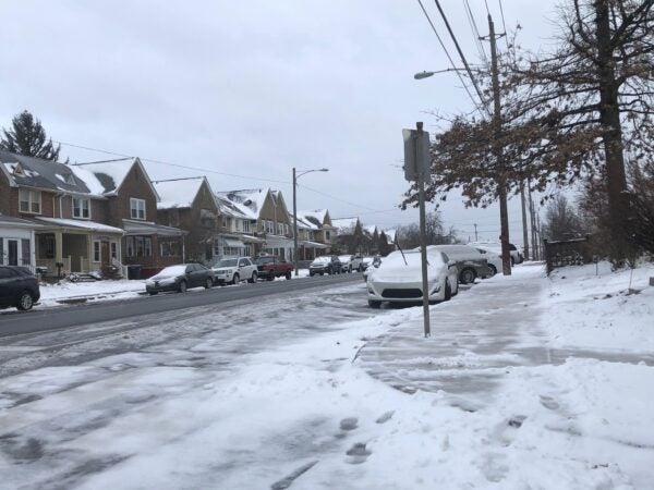 A sheet of ice covers some of the roadway in Wilmington