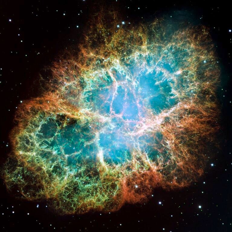 1080px-Crab_Nebula The Crab Pulsar is a relatively young neutron star. The star is the central star in the Crab Nebula, a remnant of the supernova SN 1054, which was widely observed on Earth in the year 1054. Discovered in 1968, the pulsar was the first to be connected with a supernova remnant. (Wikimedia Commons)