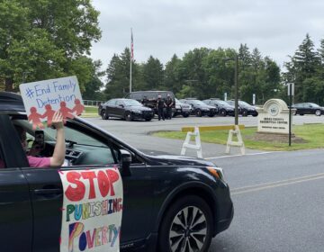A 12-hour protest was held in front of the Berks County Residential Center on July 17, 2020, calling for the release of immigrant families detained inside. (Anthony Orozco/WITF)