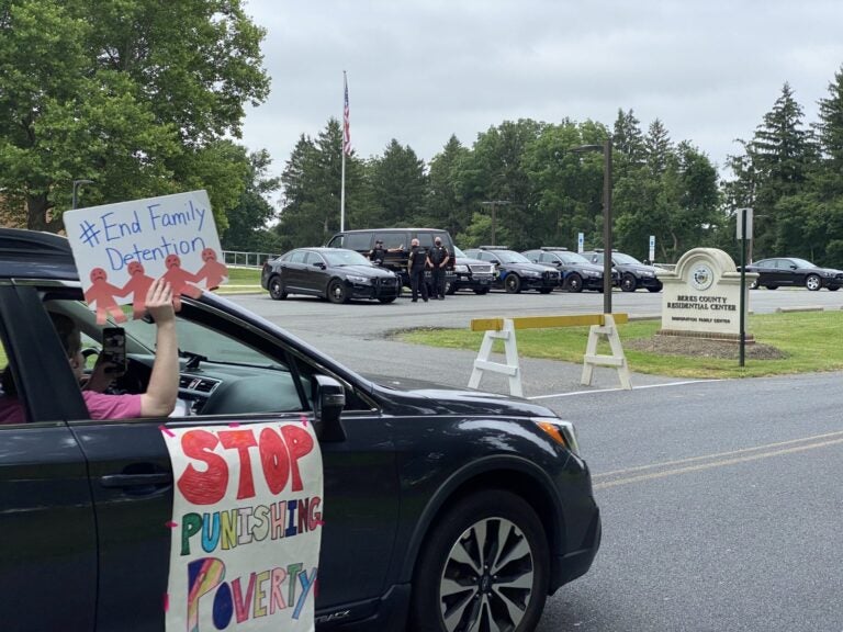 A 12-hour protest was held in front of the Berks County Residential Center on July 17, 2020, calling for the release of immigrant families detained inside. (Anthony Orozco/WITF)