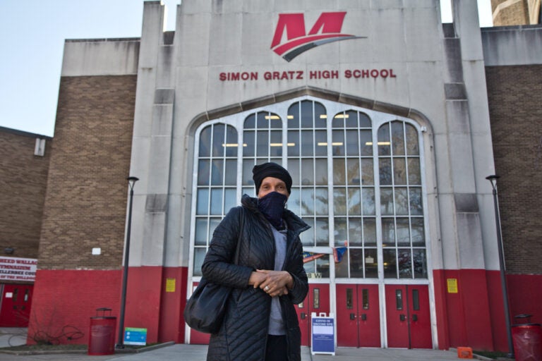 Vincenteen Miller Paige wearing a face mask outside of Simon Gratz High School Mastery Charter