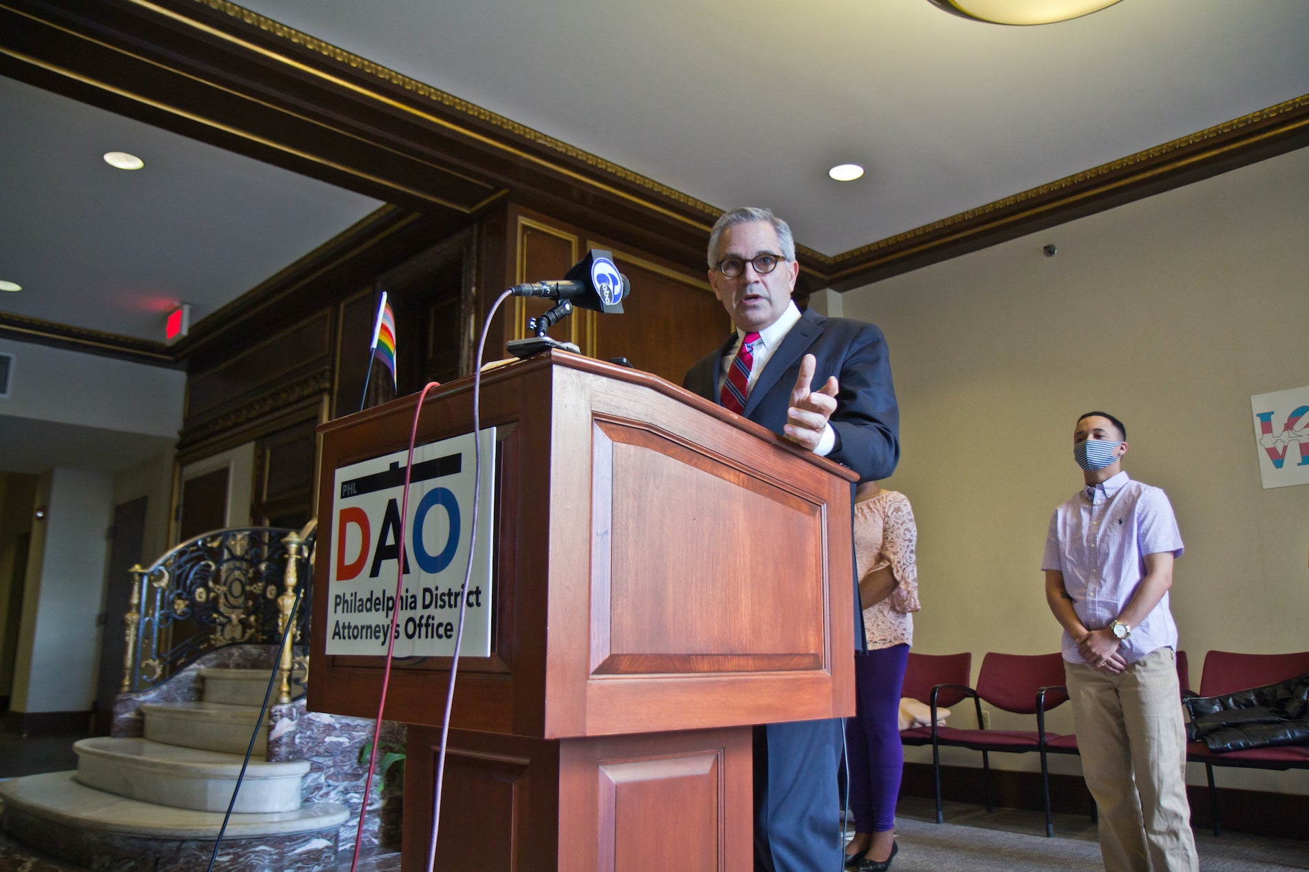 Philadelphia District Attorney Larry Krasner speaks at a press conference