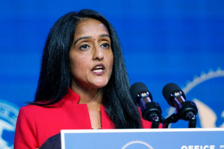 Associate Attorney General nominee Vanita Gupta speaks during an event with President-elect Joe Biden and Vice President-elect Kamala Harris at The Queen theater in Wilmington, Del.