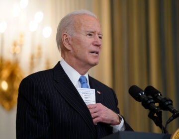 President Joe Biden speaks about efforts to combat COVID-19, in the State Dining Room of the White House, Tuesday, March 2, 2021, in Washington.