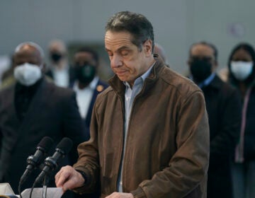 New York Gov. Andrew Cuomo speaks at a vaccination site on Monday, March 8, 2021, in New York. (AP Photo/Seth Wenig, Pool)