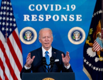 In the March 10, 2021, photo, President Joe Biden speaks in the South Court Auditorium in the Eisenhower Executive Office Building on the White House Campus in Washington. (AP Photo/Andrew Harnik)