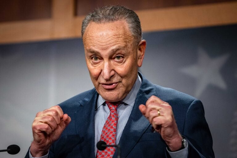 Senate Majority Leader Chuck Schumer, D-N.Y., speaks during a news conference at the Capitol in Washington, Tuesday, March 16, 2021. (Samuel Corum/Pool via AP)