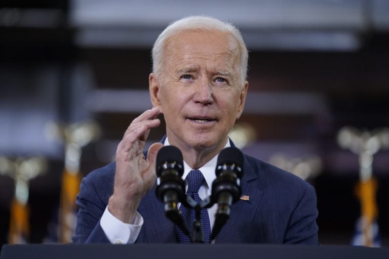 President Joe Biden delivers a speech on infrastructure spending at Carpenters Pittsburgh Training Center, Wednesday, March 31, 2021, in Pittsburgh. (AP Photo/Evan Vucci)