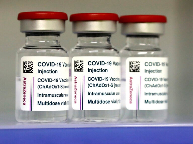 AstraZeneca COVID-19 vaccines are seen inside a fridge