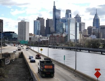 Morning traffic moves along Interstate 76 in Philadelphia, Monday, March 29, 2021.