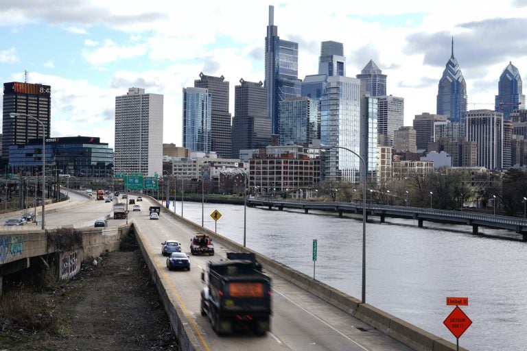 Morning traffic moves along Interstate 76 in Philadelphia, Monday, March 29, 2021. 