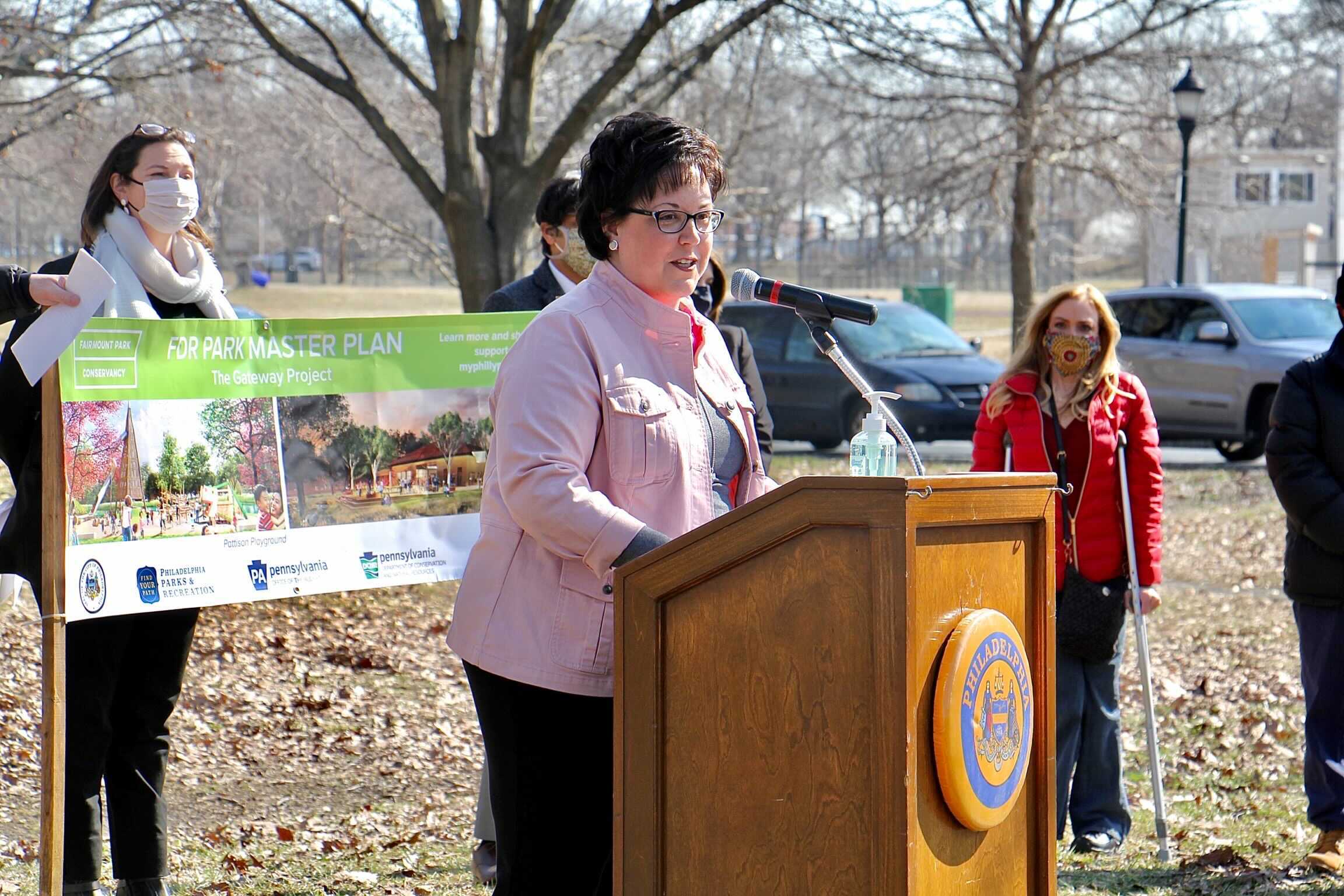 Philadelphia Parks and Recreation Commissioner Kathryn Ott Lovell speaks at a press conference