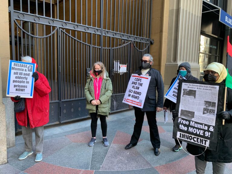 Mumia supporters advocate for him to be released from prison. (Aaron Moselle / WHYY)