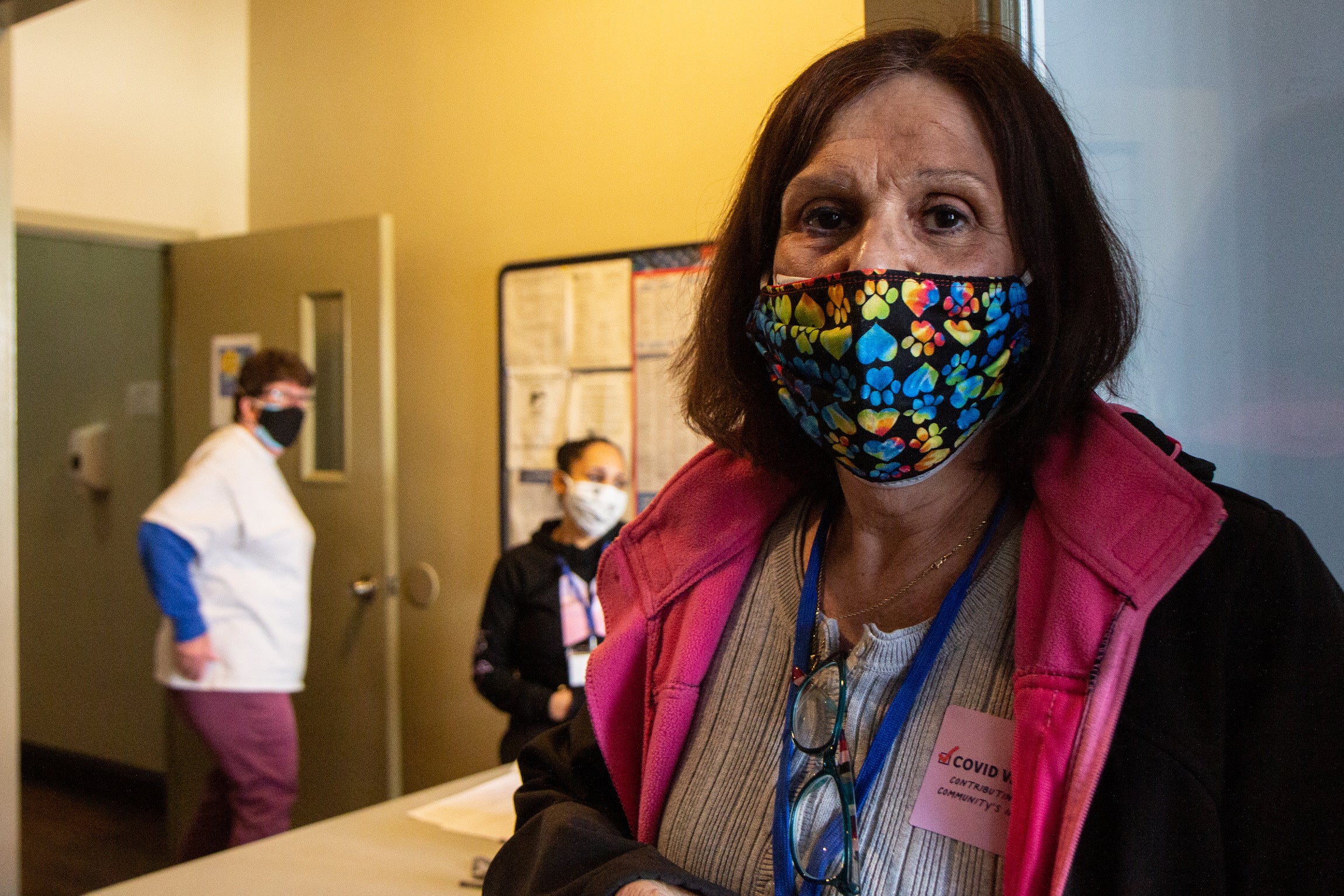 Annemarie Bravo used to be a resident at the Merakay’s Fresh Start recovery program and now is a fill-in staff member. She received the Johnson & Johnson COVID-19 vaccine at the recovery house on March 30, 2021. (Kimberly Paynter/WHYY)